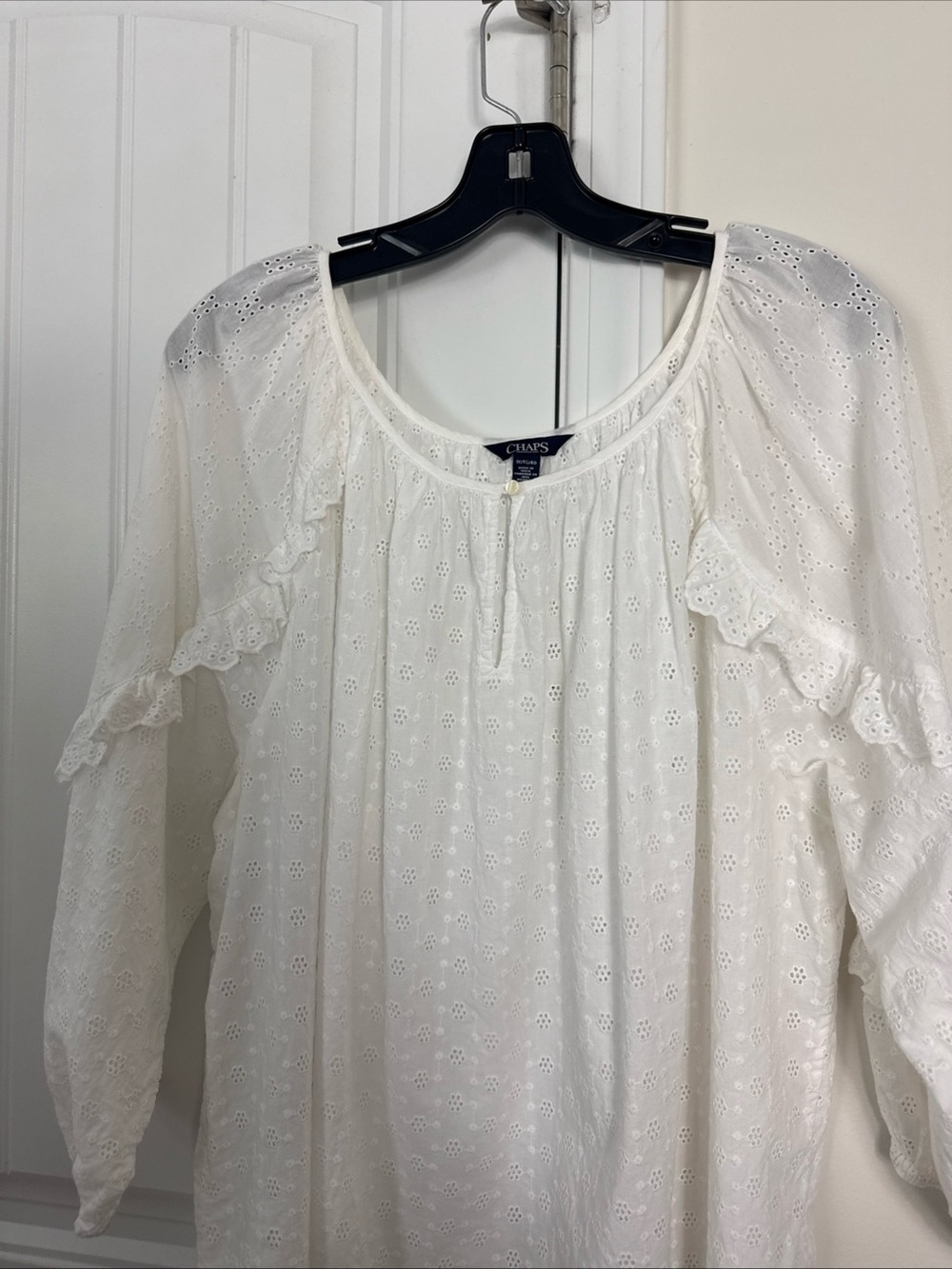 Chaps White Eyelet Ruffle Peasant Blouse
